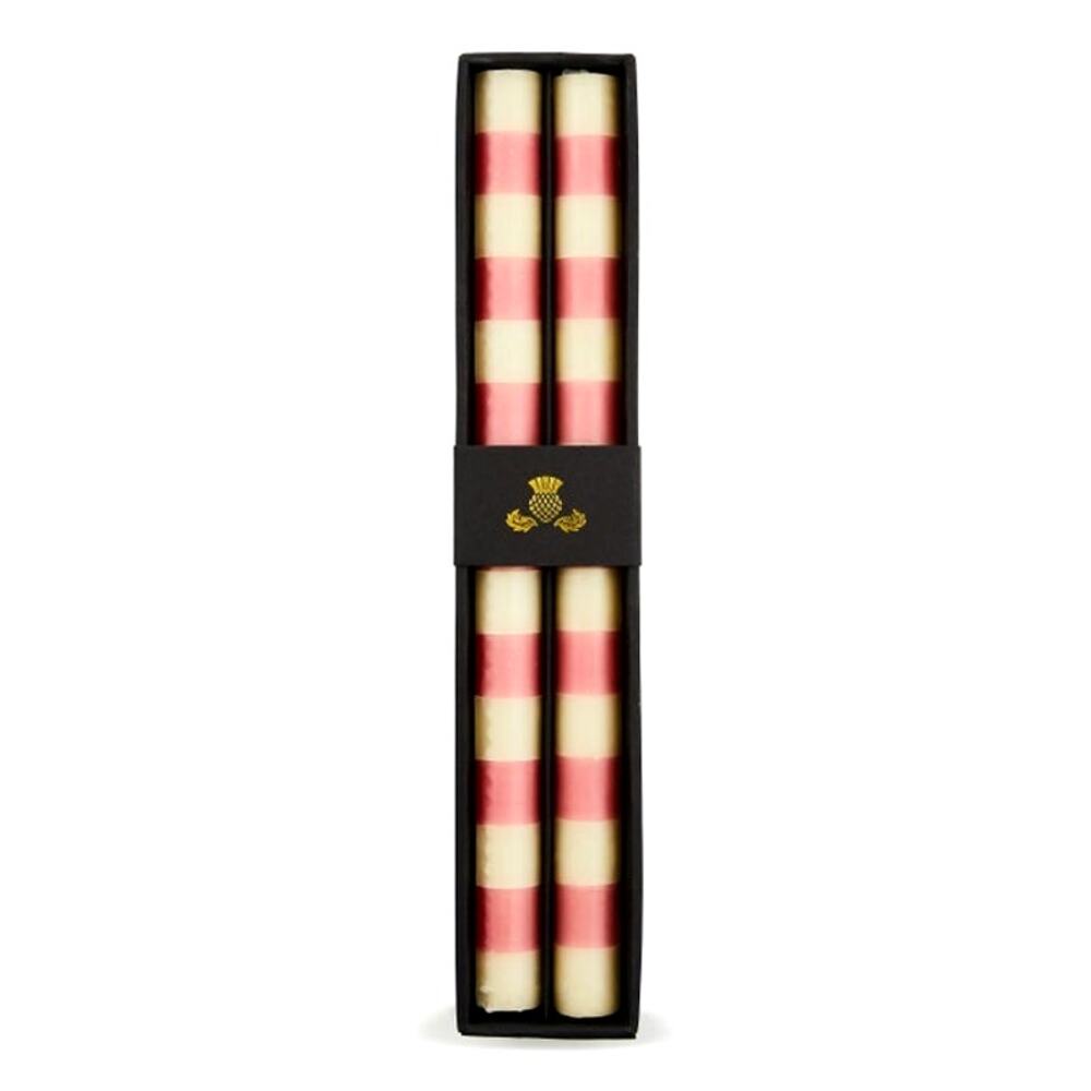 NEW Mackenzie-Childs Bands Pink Dinner Candles Set of 2
